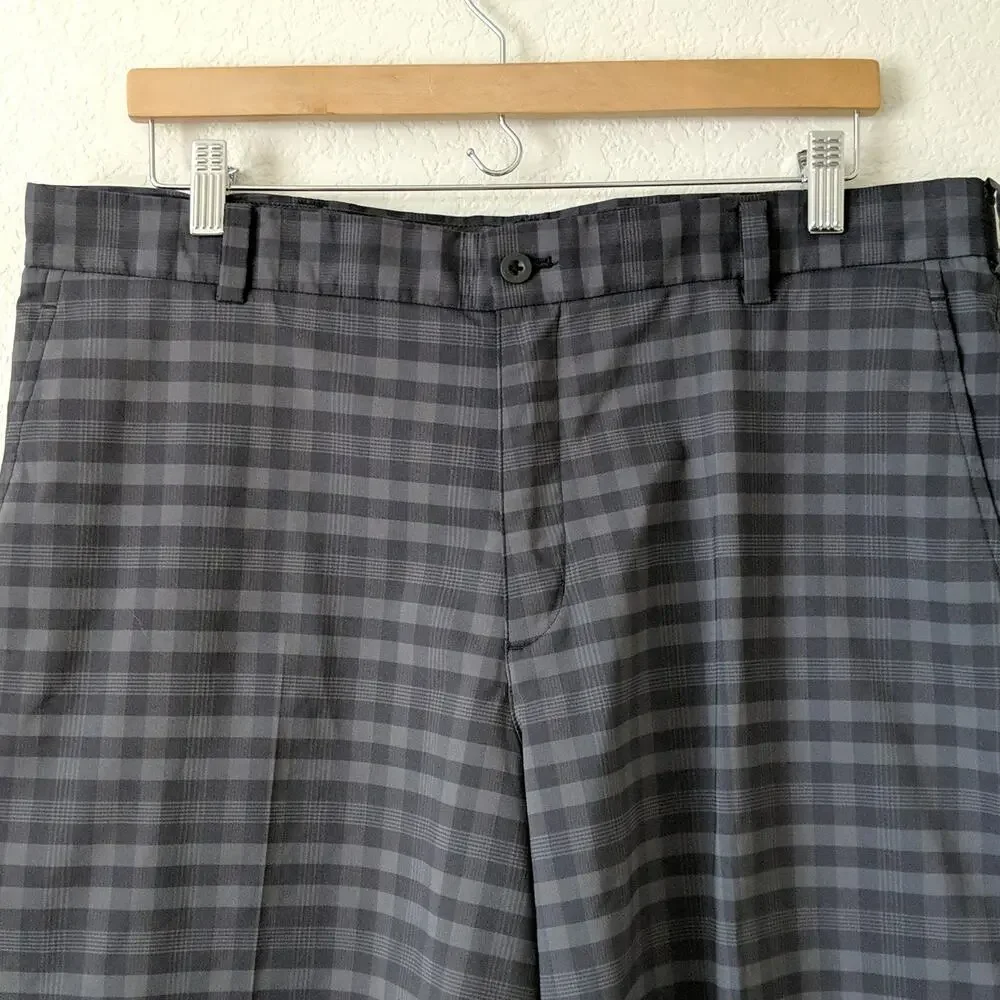 Nike Golf‎ Men's Checkered Shorts Dri Fit Black Plaid Flat Front Golfing Size 36
